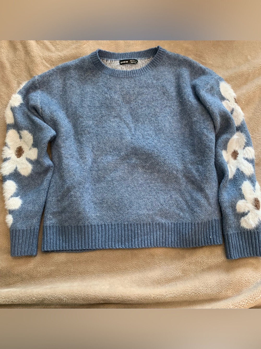 Shein Light Blue Flower Sweater Size Medium
